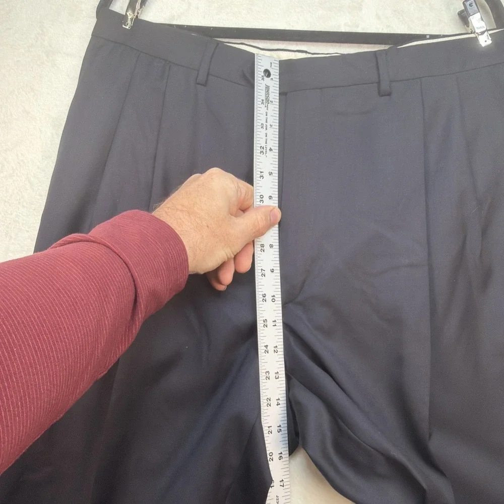Santorelli Dress Pants Mens 40‎ Navy Wool Luxury Serge Italy Pleated Front